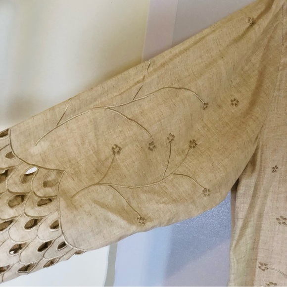 J Song Collection Tunic Top Women’s Size 18 100% Linen Tan Khaki Embroidered - Picture 7 of 14